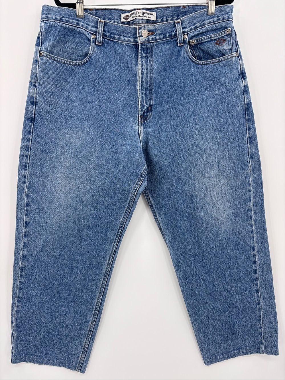 Vintage Y2K Harley Davidson Logo Biker Moto Baggy Relaxed Straight Leg Jeans
